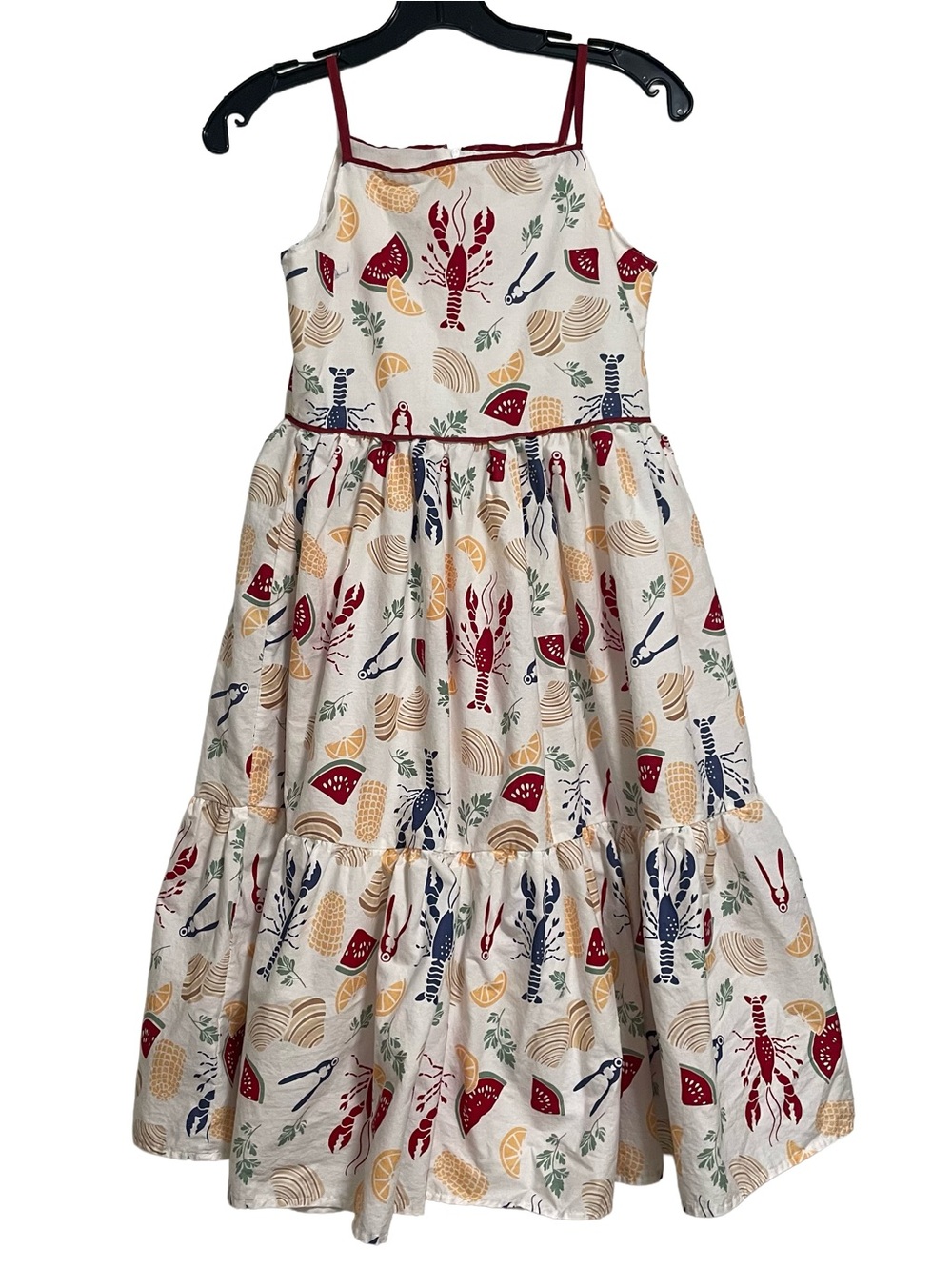 Sperry Cream Sundress with Red and Navy Seafood Print